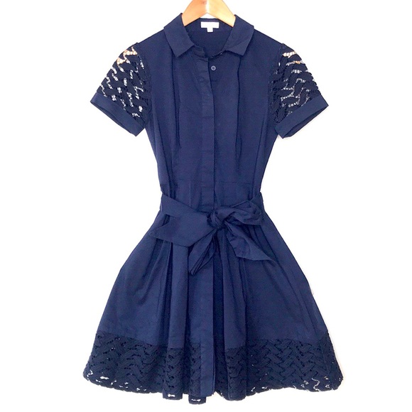 Shoshanna Dresses & Skirts - Shoshanna Navy Blue Pleated Lace Dress